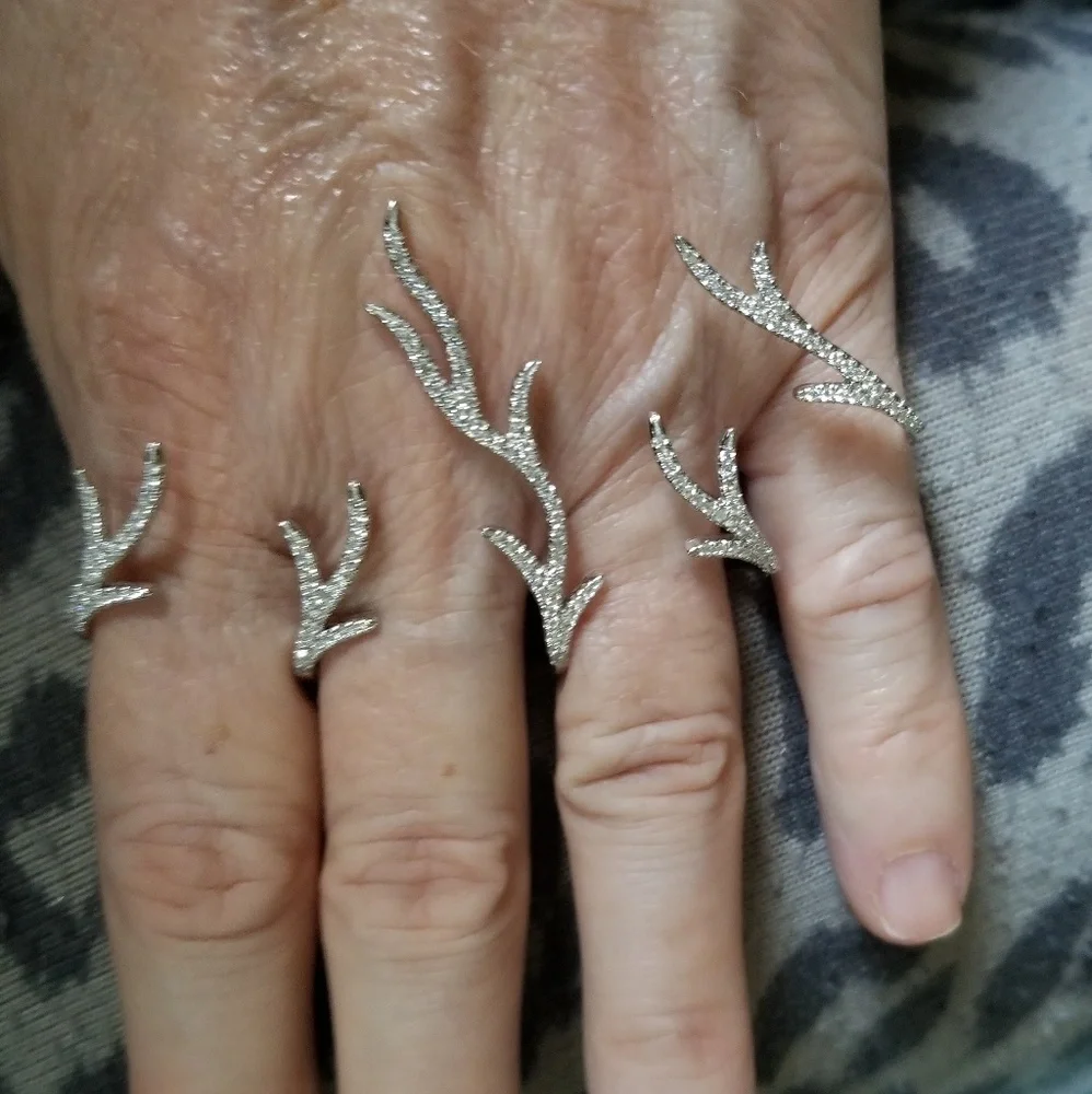 Sterling silver white saphire 4 ring hand cuff - Picture 1 of 12